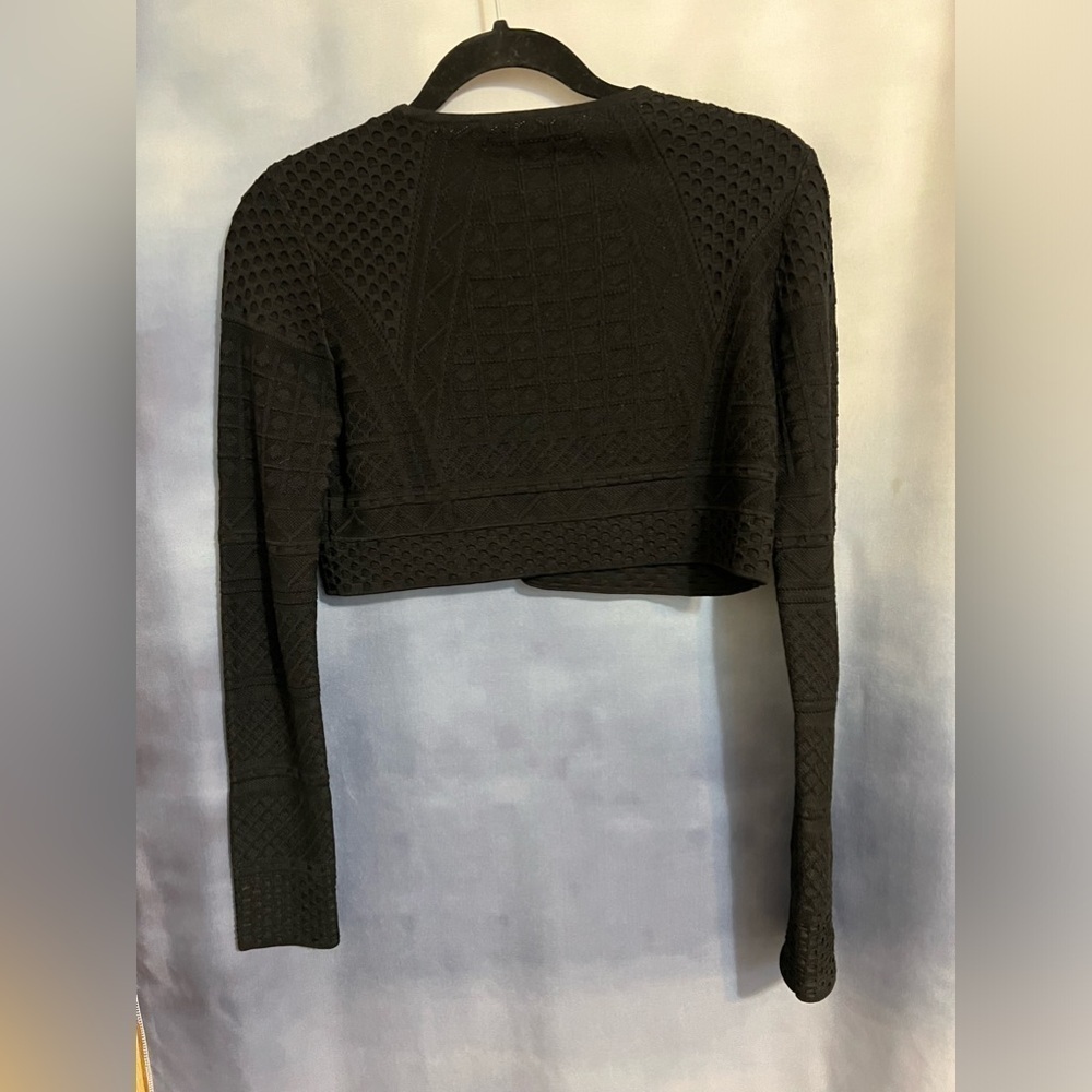 BCBG Maxazria Staci textured black long sleeved cropped cardigan shrug  XXS EUC - Picture 2 of 12